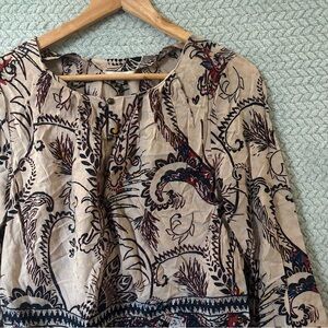 Lucky Brand Border Paisley Boho Peasant Top - Size S/P Office Chic Hippie